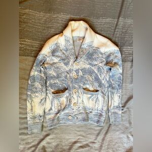 Faherty knitted cardigan cream white blue beach palm tree small